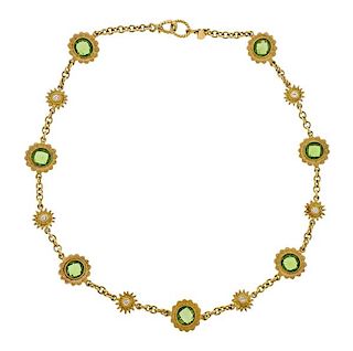 Bielka 18k Gold Peridot Diamond Sunflower Necklace 