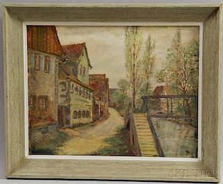 Albin Gehring-Stöckenburg (German, 19th/20th Century)      Village with a Road Along a River.