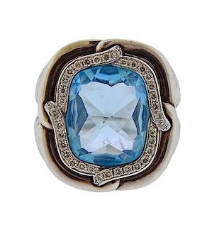 David Yurman Sterling Diamond Blue Topaz Ring
