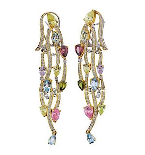 18K Gold Diamond Gemstone Cocktail Earrings