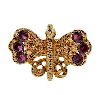 14K Gold  Garnet Butterfly Ring 