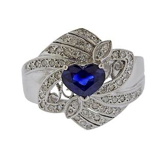 18K Gold Diamond 1.22ct Heart Sapphire Ring