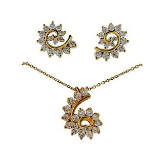 Tiffany &amp; Co 18K Gold Diamond Earrings Pendant on Necklace