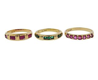 14K Gold Ruby Emerald Ring Lot of 3
