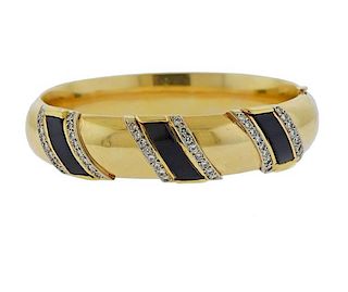 14K Gold Diamond Onyx Bangle Bracelet
