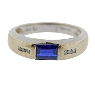 14K Gold Diamond Sapphire Band Ring