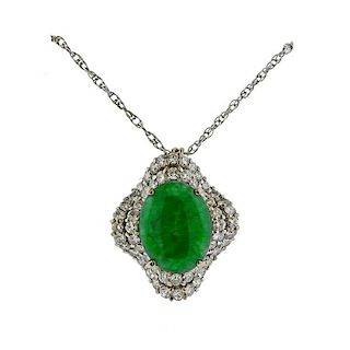 14K Gold Diamond Jade Pendant Necklace