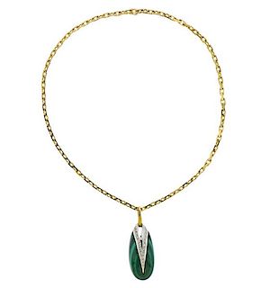 18K Gold Diamond Malachite Pendant Necklace