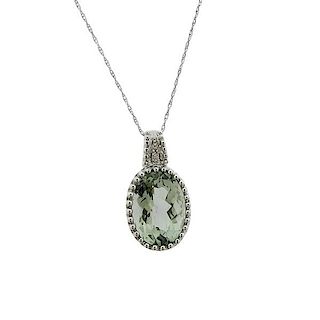 LeVian Le Vian 14k Gold Diamond Green Amethyst Pendant Necklace
