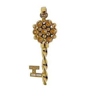 18k Gold Diamond Key Pendant