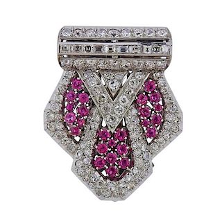 Art Deco Platinum Diamond Ruby Clip