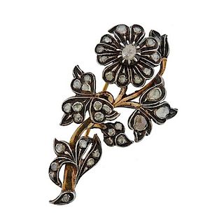 18K Gold Silver Rose Cut Diamond Brooch Pin