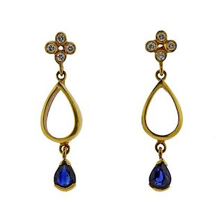 Cartier 18k Gold Diamond Sapphire Drop Earrings 
