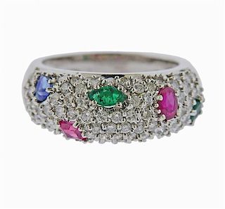 14K Gold Diamond Sapphire Ruby Emerald Ring