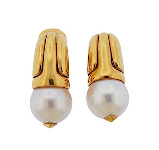 Bvlgari Bulgari 18K Gold Pearl Earrings