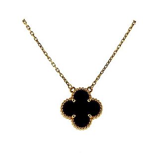 Van Cleef  &amp; Arpels Alhambra 18K Gold Onyx Pendant Necklace