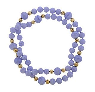 Gold Chalcedony Bead Necklace 