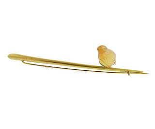 18k Gold Carved Citrine Bird Brooch Pin 