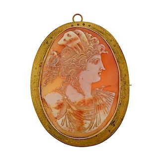 Antique Gold Shell Cameo Pendant Brooch