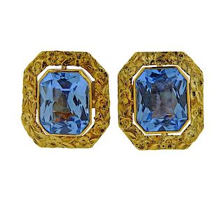 14k Gold Blue Stone Earrings 