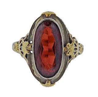 Art Deco 14k Gold Red Stone Ring 