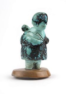 A Zuni carved turquoise figure, mother and child