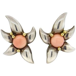 1990s Tiffany &amp; Co  Coral Sterling Gold Earrings