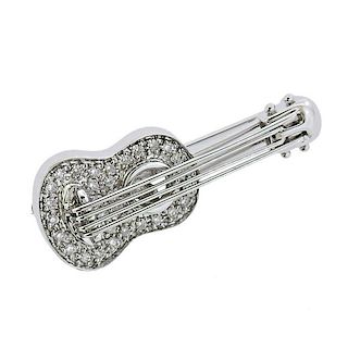 18k Gold Diamond Guitar Brooch Pin