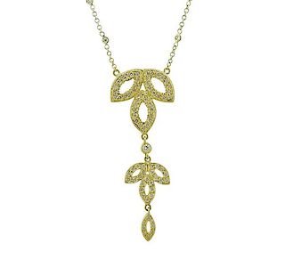 Doris Panos Vanity Leaf 18k Gold Diamond Pendant Necklace