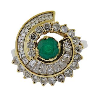 14k Gold Diamond Emerald Cocktail Ring 