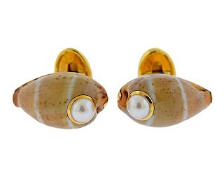 Trianon 18k Gold Shell Pearl Cufflinks 
