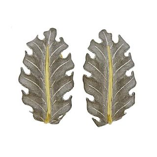 Buccellati 18k Gold Silver Leaf Earrings