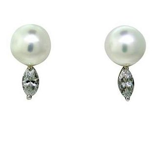 14k Gold Pearl Diamond Earrings 