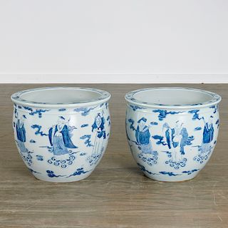 Pair Chinese blue and white porcelain jardinieres