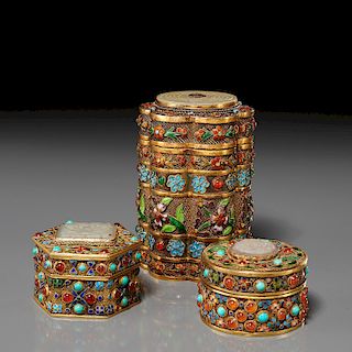(3) Chinese Export vermeil silver Cloisonne boxes
