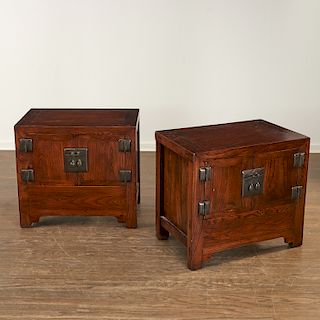 Nice pair Chinese hardwood side cabinets