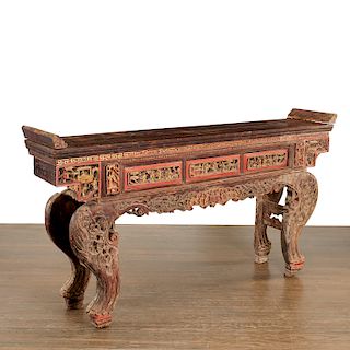 Chinese carved and painted wood altar table