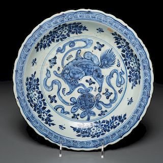 Large Chinese blue and white dish