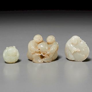 (3) Chinese carved jade toggles
