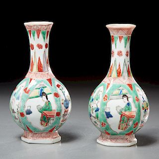 Pair Chinese famille verte porcelain bud vases