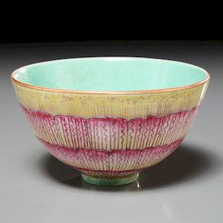 Chinese polychrome enameled porcelain lotus cup