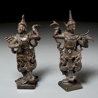 Pair Thai bronze dancing figures