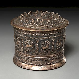 Large Burmese reticulated silver betel box