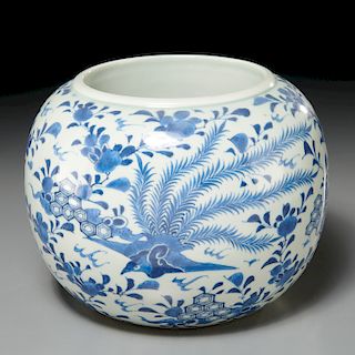 Large Chinese blue and white porcelain brush pot