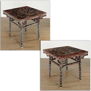 Nice pair Chinese polychrome lacquer tables