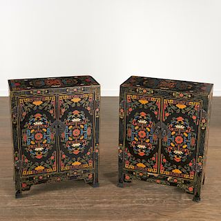 Pair Chinese polychrome lacquer cabinets