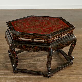 Chinese gilt lacquer polygonal low table