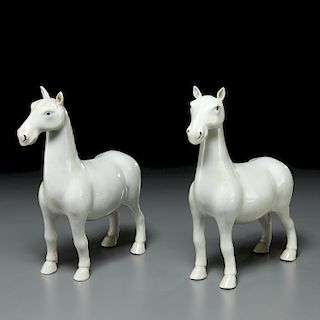 Pair Chinese monochrome white porcelain horses