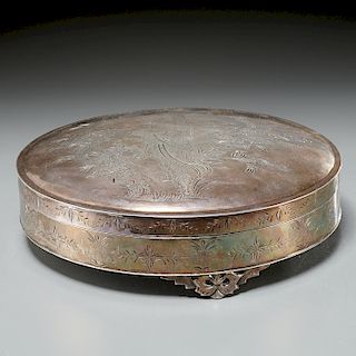 Large Chinese engraved silver box