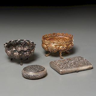 (4) Southeast Asian silver repousse objects